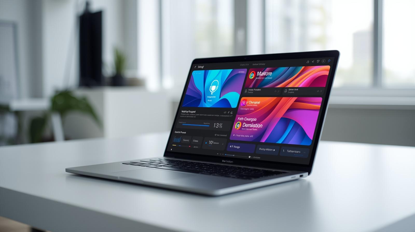 AI powered laptop performing tasks like voice and editing