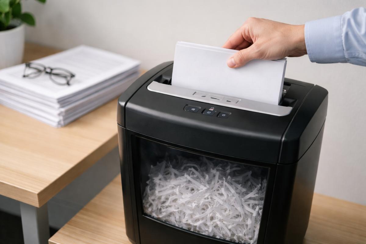 Paper shredder for office documents, confidential records and business data security