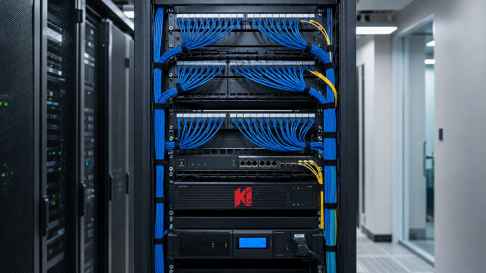 Professional structured CAT6 network cabling and server rack installation